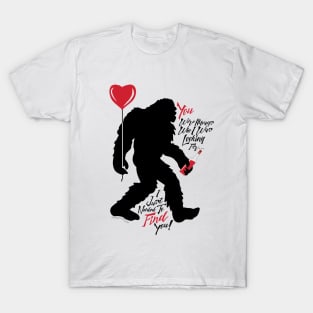Bigfoot Valentine - Sasquatch Love Balloon Wine T-Shirt